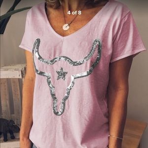 Southern pink sequin bull tshirt.